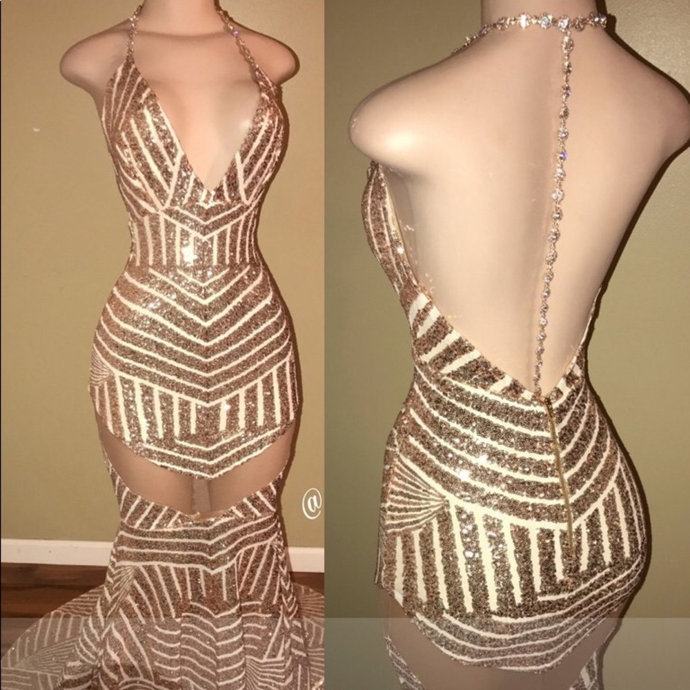 Mermaid gold sequence prom dress